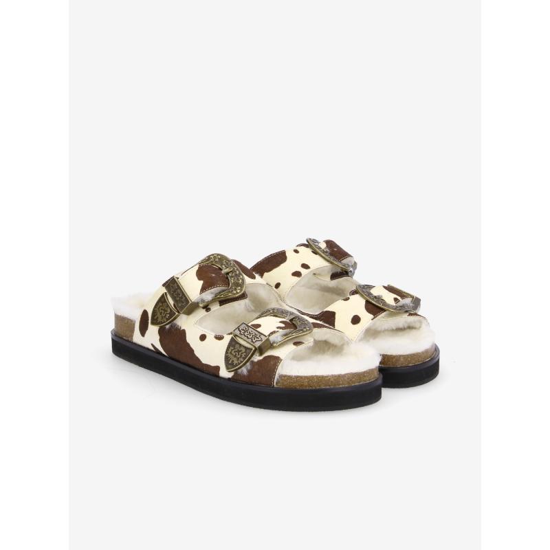 LUCIA BUCKLE W - PONY COW/FUR - BROWN/DOVE